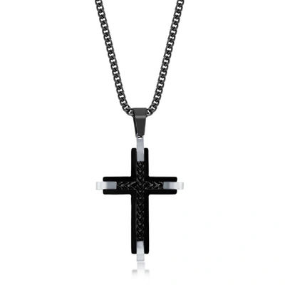 Blackjack Stainless Steel Black & Silver Chevron Cross Necklace