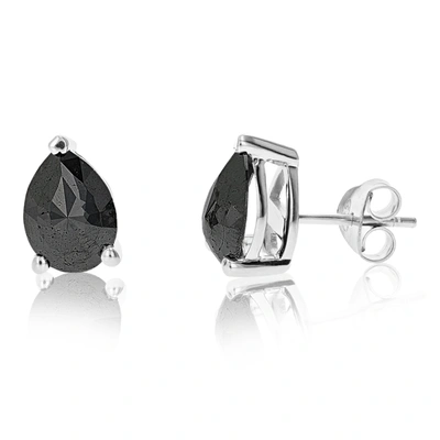 Vir Jewels 3 Cttw Pear Shape Black Diamond Stud Earrings .925 Sterling Silver Prong Set