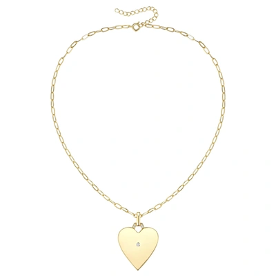 Rachel Glauber Rg 14k Gold Plated With Diamond Cubic Zirconia Heart Pendant Necklace In White