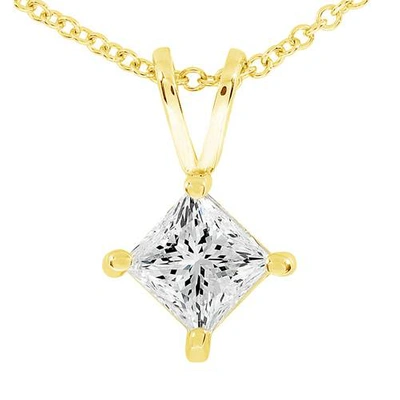 Pompeii3 1/2ct Princess Cut Real Diamond Gold Necklace Pendant 14k Yellow Gold In Silver
