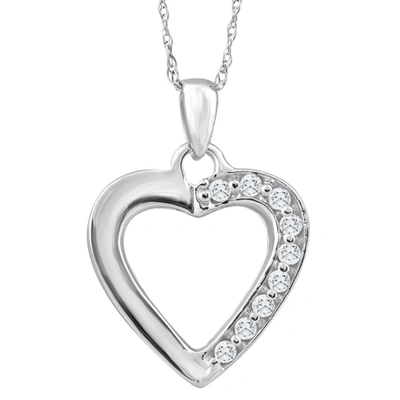 Pompeii3 10k White Gold 1/10ct Tw Diamond Small Heart Pendant Necklace 1" Tall In Silver
