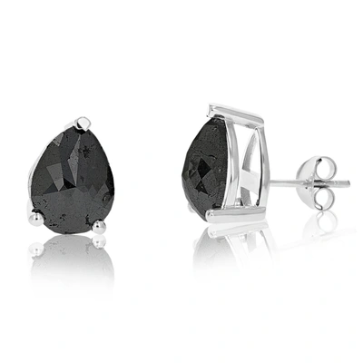 Vir Jewels 7 Cttw Pear Shape Black Diamond Stud Earrings .925 Sterling Silver Prong Set
