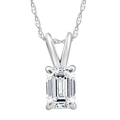 Pompeii3 3/4ct Solitaire Emerald Cut Diamond Pendant 14k White Gold Lab Grown Necklace In Silver