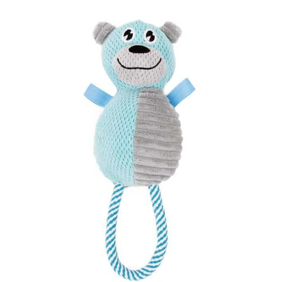 Pet Life 'huggabear' Natural Jute Squeaking And Tug Plush Dog Toy In Blue
