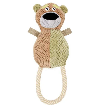 Pet Life 'huggabear' Natural Jute Squeaking And Tug Plush Dog Toy In Brown