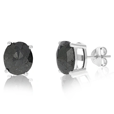 Vir Jewels 6 Cttw Oval Shape Black Diamond Stud Earrings .925 Sterling Silver Prong Set