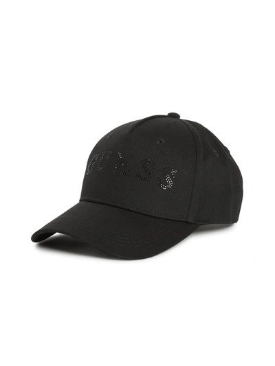 Guess Factory Rhinestone Logo Baseball Hat In Black