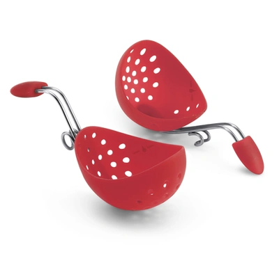 Cuisipro Silicone Egg Poacher Set Of 2 With Pan Clips, Red