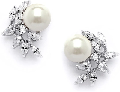 Liv Oliver 18k Multi Shape Cz & Pearl Fancy Earrings In Silver