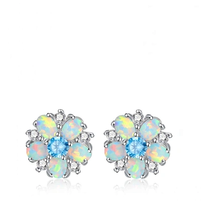 Liv Oliver Silver Multi Blue Opal Stud Earrings