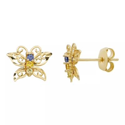 A & M 14k Gold Hollow Butterfly Stud Earrings In Blue