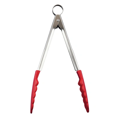 Cuisipro 9.5 Inch Silicone Locking Tongs, Red