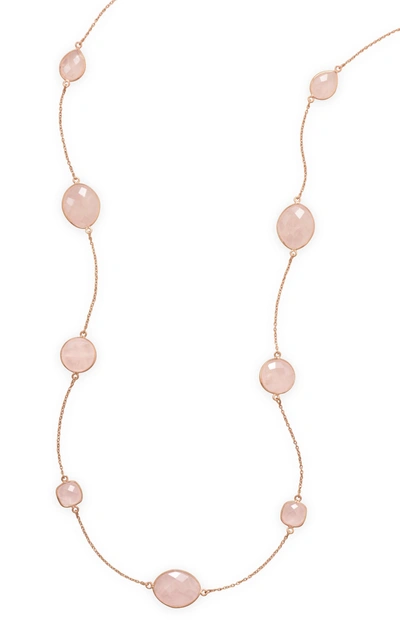 Liv Oliver Rose Gold Plated Rose Quartz Gemstone Necklace In Pink