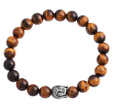 Stephen Oliver Tiger Eye Buddha Bracelet In Silver In Brown