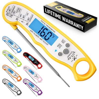 Zulay Kitchen Waterproof Digital Meat Thermometer With Backlight, Calibration & Internal Magnetic Mount In Yellow
