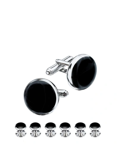 Stephen Oliver Silver Black Tie Cufflink Set