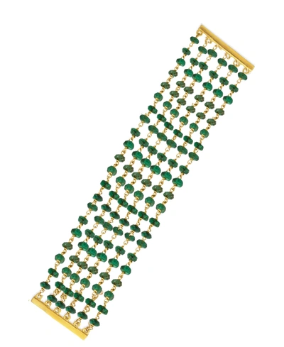Liv Oliver 18k Gold Multi Strand Emerald Statement Bracelet