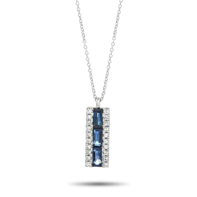 Non Branded Lb Exclusive 14k White Gold 0.10ct Diamond And Sapphire Necklace In Silver
