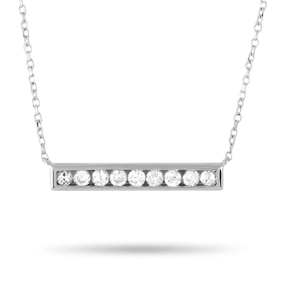 Non Branded Lb Exclusive 14k White Gold 0.25ct Diamond Bar Necklace In Silver