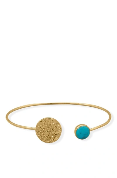 Liv Oliver 18k Gold Turquoise Disc Cuff Bangle In Blue