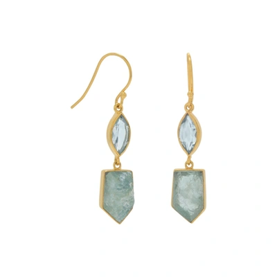 Liv Oliver 18k Faceted Blue Topaz And Aquamarine Drop Earrings