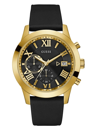 Guess Factory Gold-tone And Leather Multifunction Watch In Black