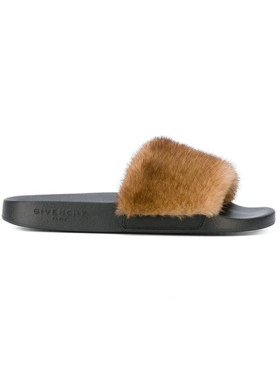 Givenchy Fur Slider Sandals In 101 Natural