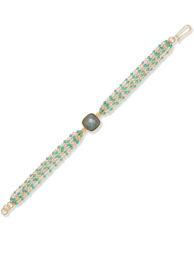 Liv Oliver 18k Gold Multi Turquoise & Labradorite Multi Gemstone Bracelet In Green