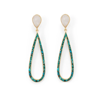 Liv Oliver 18k Gold Rainbow Moonstone And Turquoise Drop Earrings In Blue