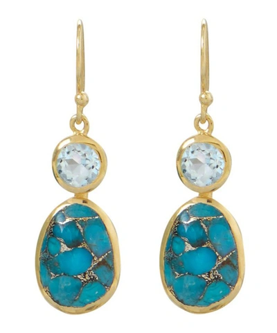 Liv Oliver 18k Gold Blue Topaz & Turquoise Drop Earrings