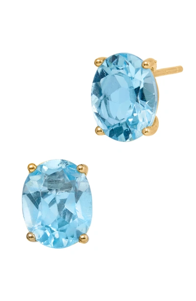 Savvy Cie Jewels 9x7 Oval Genuine Gemstone Basket Set Stud Earrings In Blue
