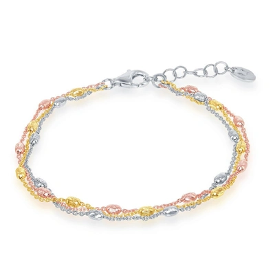 Simona Sterling Silver Triple Strand Oval Beaded Bracelet - Tri Color