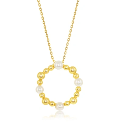 Simona Sterling Silver Freshwater Pearl And Beaded Circle Necklace - Gold Plated In White