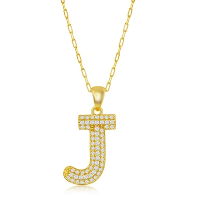 Simona Sterilng Silver Micro Pave Cz 'j' Block Initial W/ Paperclip Chain - Gold Plated
