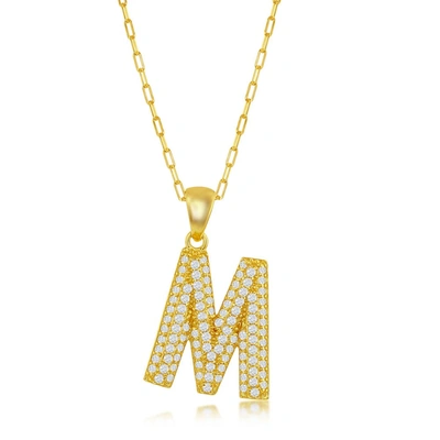 Simona Sterilng Silver Micro Pave Cz 'j' Block Initial W/ Paperclip Chain - Gold Plated In White