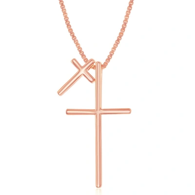 Simona Sterling Silver Double Cross Necklace - Rose Gold Plated In Pink