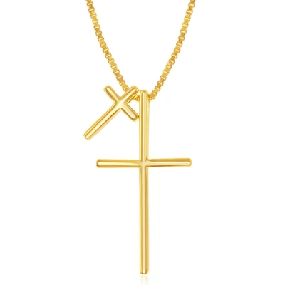 Simona Sterling Silver Double Cross Necklace - Rose Gold Plated In White