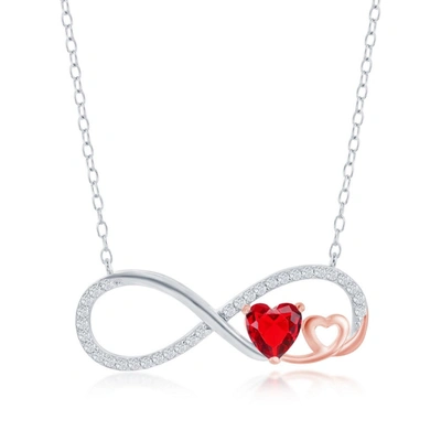 Simona Sterling Silver Ruby Cz Heart Infinity Necklace