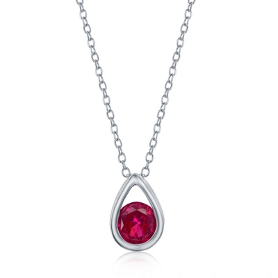 Simona Sterling Silver Pearshaped Necklace W/round 'july Birthstone' - Ruby