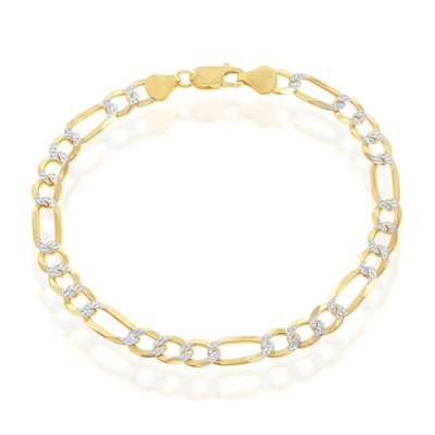 Simona Sterling Silver Pave 7mm Figaro Bracelet (180 Gauge) - Gold Plated In White