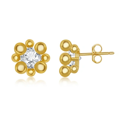 Simona Sterling Silver Cz Multi-bead Stud Earings In White