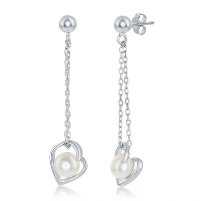 Simona Sterling Silver 6mm Fwp Heart Chain Earrings