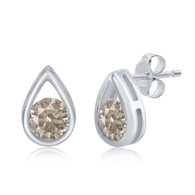 Simona Sterling Silver Pearshaped Earrings W/round 'june Birthstone' Studs - Alexandrite