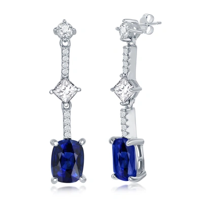 Simona Sterling Silver White & Cushion-cut Cz Earrings - Simulated In Blue