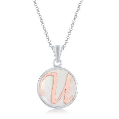 Simona Sterling Silver Mop Pendant, Rose Gold Script Initial W/chain