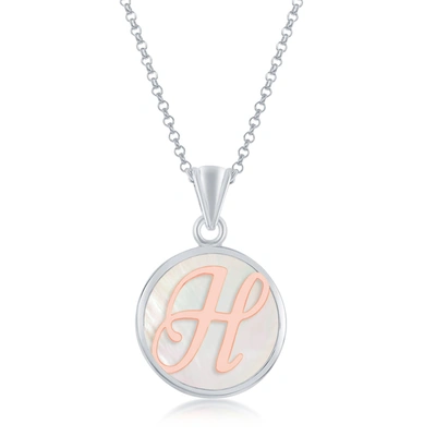 Simona Sterling Silver Mop Pendant, Rose Gold Script Initial W/chain In White