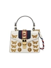 Gucci Sylvie Mini Embellished Chain-trimmed Leather And Canvas Shoulder Bag In Mystic White