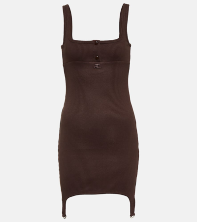 Courrèges Ribbed-knit Minidress In Chocolate