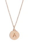 Kate Spade Rose Gold-tone Initial Disc Pendant Necklace, 18" + 2 1/2" Extender In A/ Rose Gold