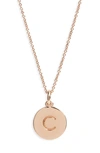 Kate Spade Rose Gold-tone Initial Disc Pendant Necklace, 18" + 2 1/2" Extender In Rose Gold C